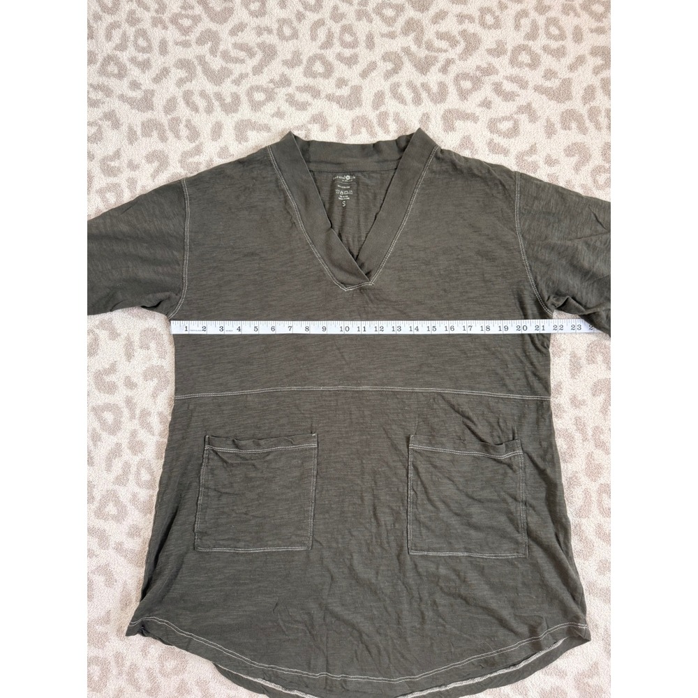 Natural Life Charlie V-Neck Cotton Tunic Dress Olive Green Patch Pockets Size S - Picture 10 of 11